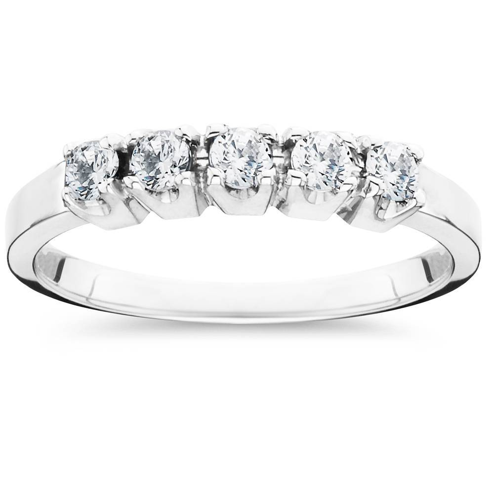 F/VS .25Ct Five Stone EX3 Lab Grown Diamond Wedding Ring 14k White Gold