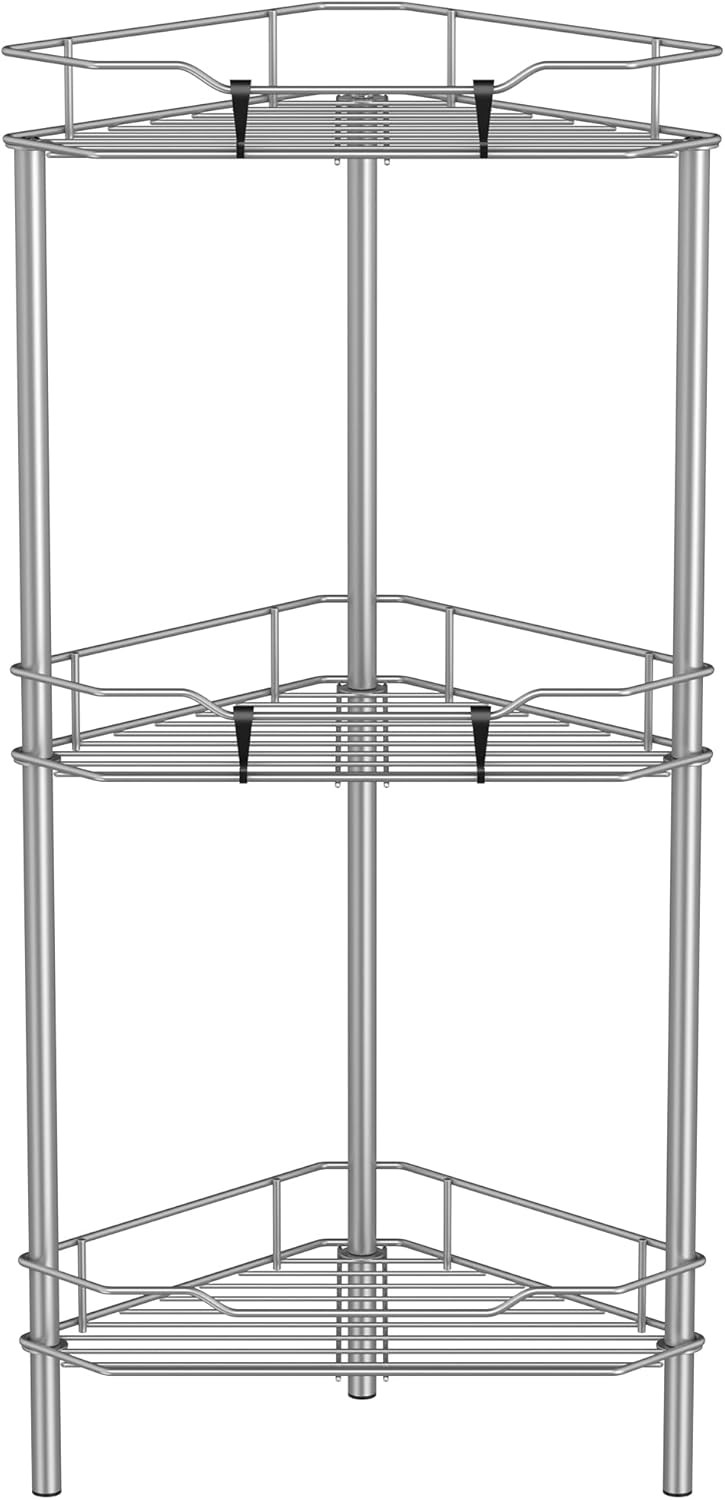 3 Tier Floor Standing Corner Shower Caddy Organizer Shelf with 3 Tier, Gray