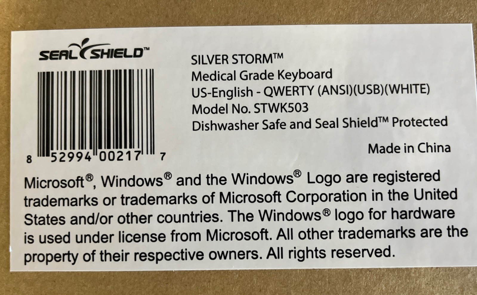 Seal Shield USB Washable Wired Keyboard - STWK503