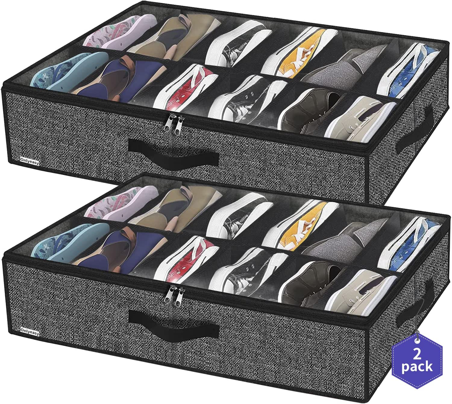 Sturdy under Bed Shoe Storage Organizer, Set of 2, Fit 12 to 24 Pairs, Underbed
