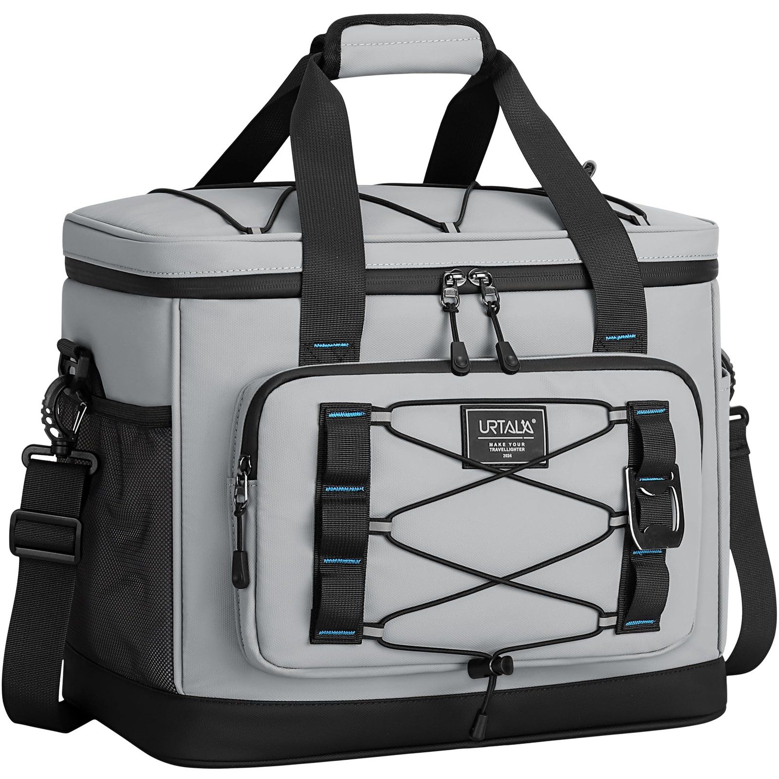 Large Insulated Cooler Bag, 50 Can Soft Sided 15.5" x 12" x 10", Gray