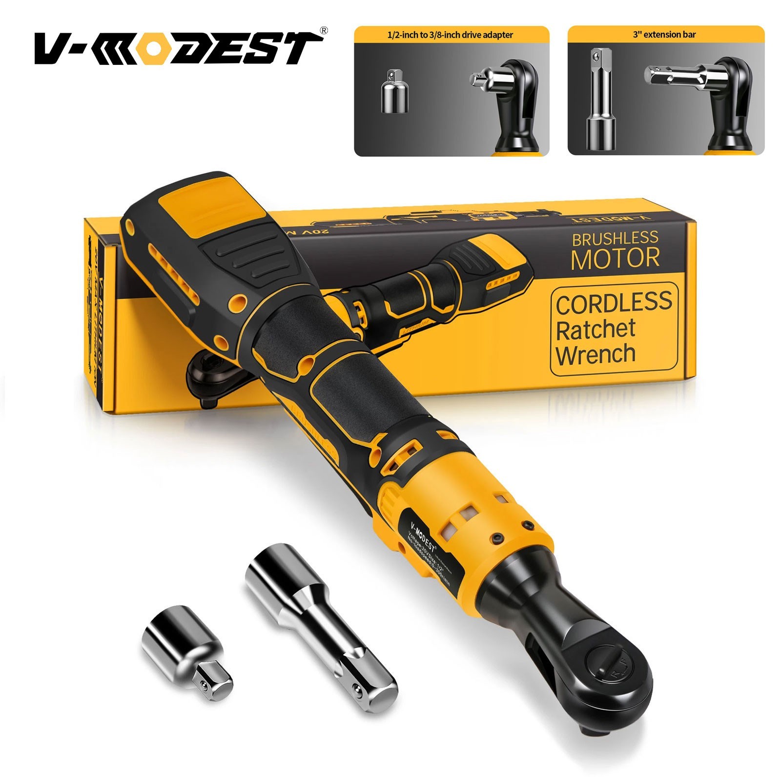 1/2" & 3/8" Cordless Ratchet Wrench Compatible DEWALT 20V MAX Battery 95 Ft-lbs