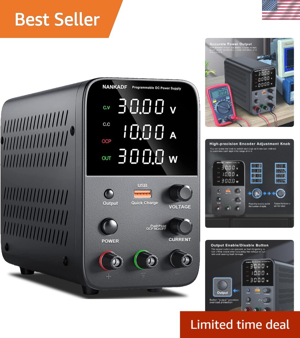 Compact Variable DC Power Supply with Encoder Knob and USB Quick Charge, 300W