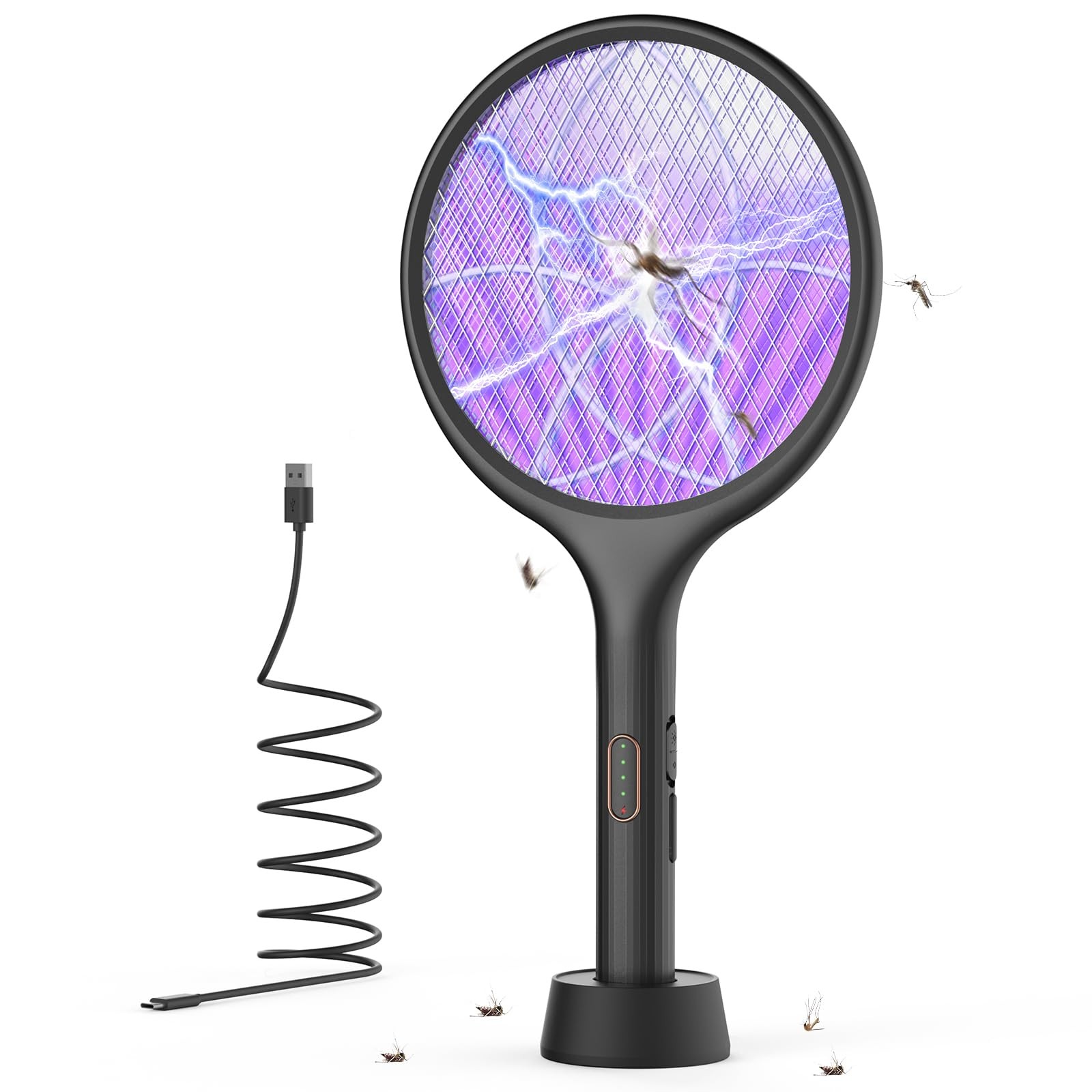 Electric Fly Swatter 4000V Bug Zapper Racket Dual Mode (1, Black)
