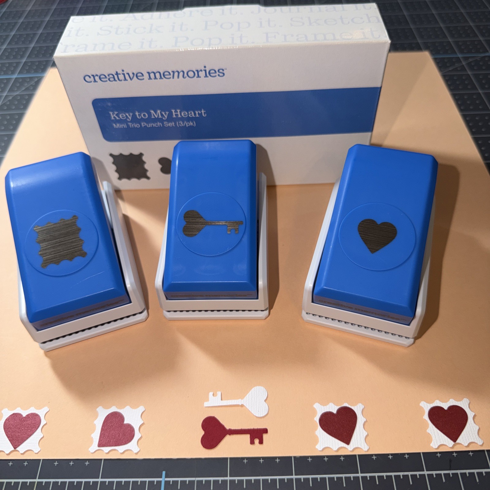Creative Memories KEY TO MY HEART MINI TRIO Punch Set - New In Box!