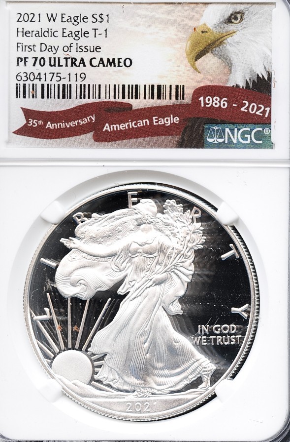 2021-W $1 Silver American Eagle Type 1 Proof 70 UC FDI NGC # 6304175-119 + Bonus