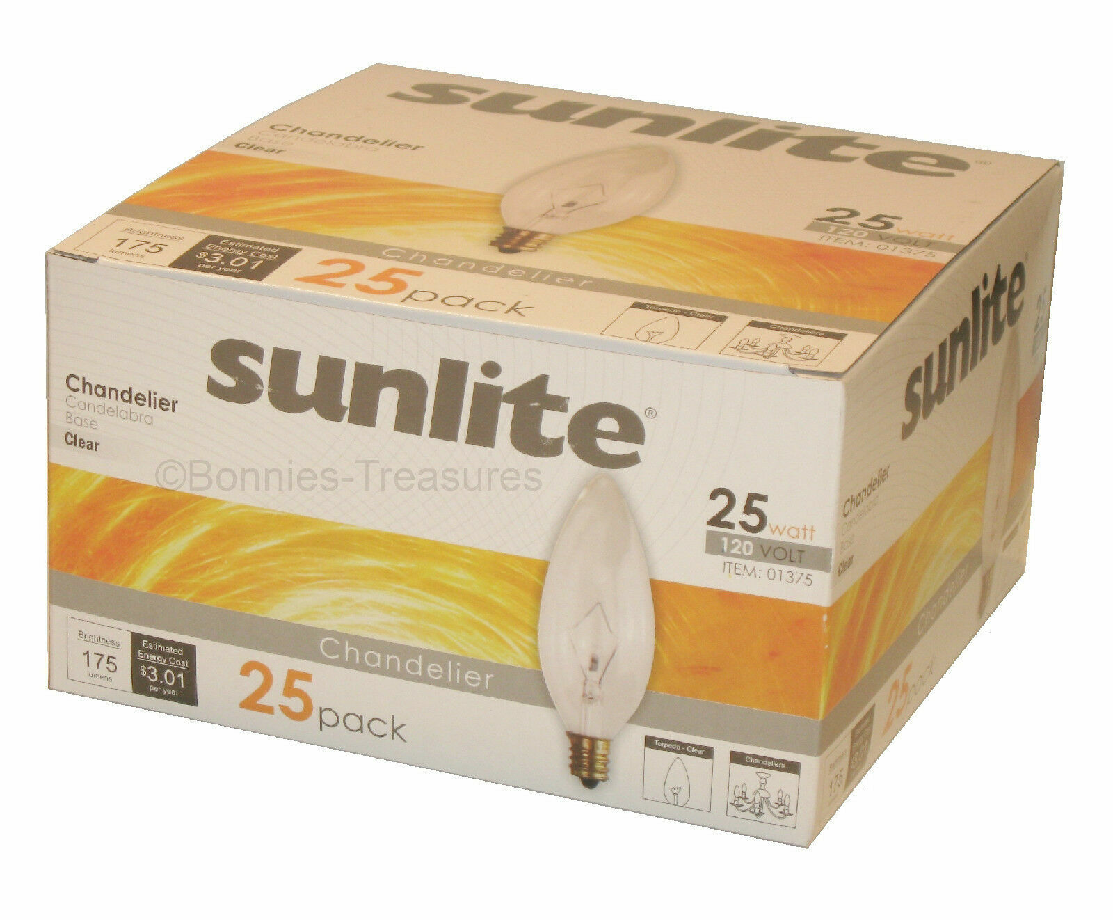 SUNLITE 25-pack 25W TORPEDO Light Bulb E12 Candelabra Base Chandelier 25 Watt