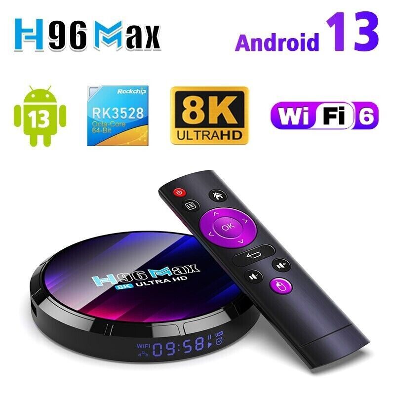 Android TV Box H96MAX RK3528 - 4GB RAM, 64GB Storage - 4K, WiFi 6, 2.4G/5.8G,