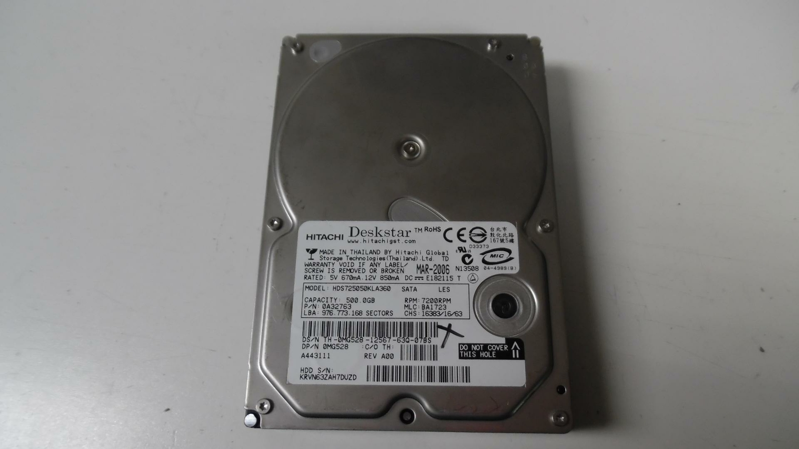 Genuine Hitachi Deskstar 3.5" 500GB 7200RPM HDD - HDS725050KLA360 - Tested