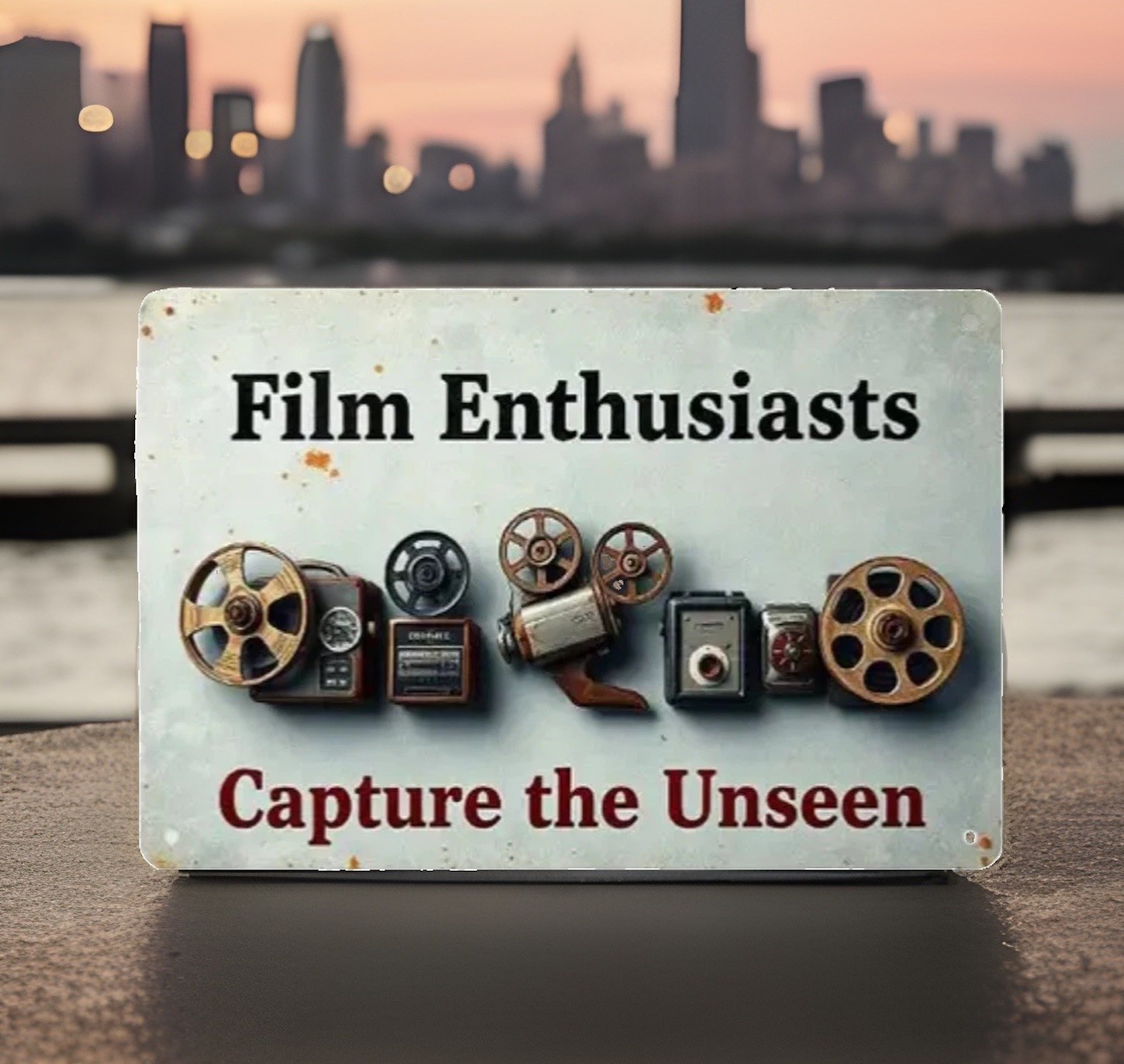 Film Equipment Metal Sign - Retro Cinema Decor with Film Reel- NEW 12 x 8