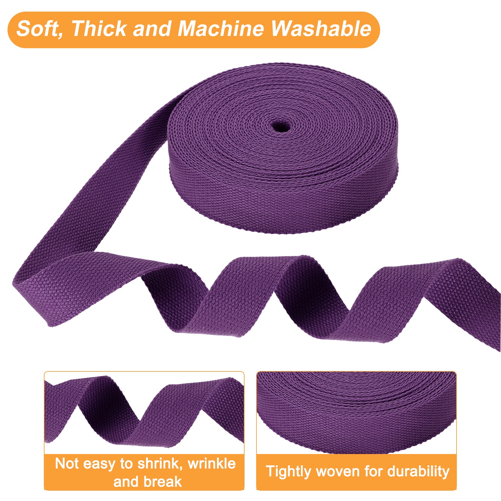 Cotton Webbing 1.3 Inch 11 Yard Polyester Cotton Webbing Strap Purple,