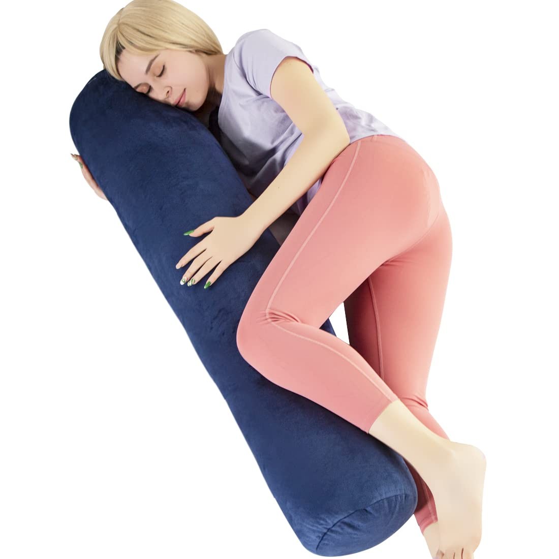 Body Pillow for Adults, Bolster Pillow with Removable Velvet Cover, Long Roun...