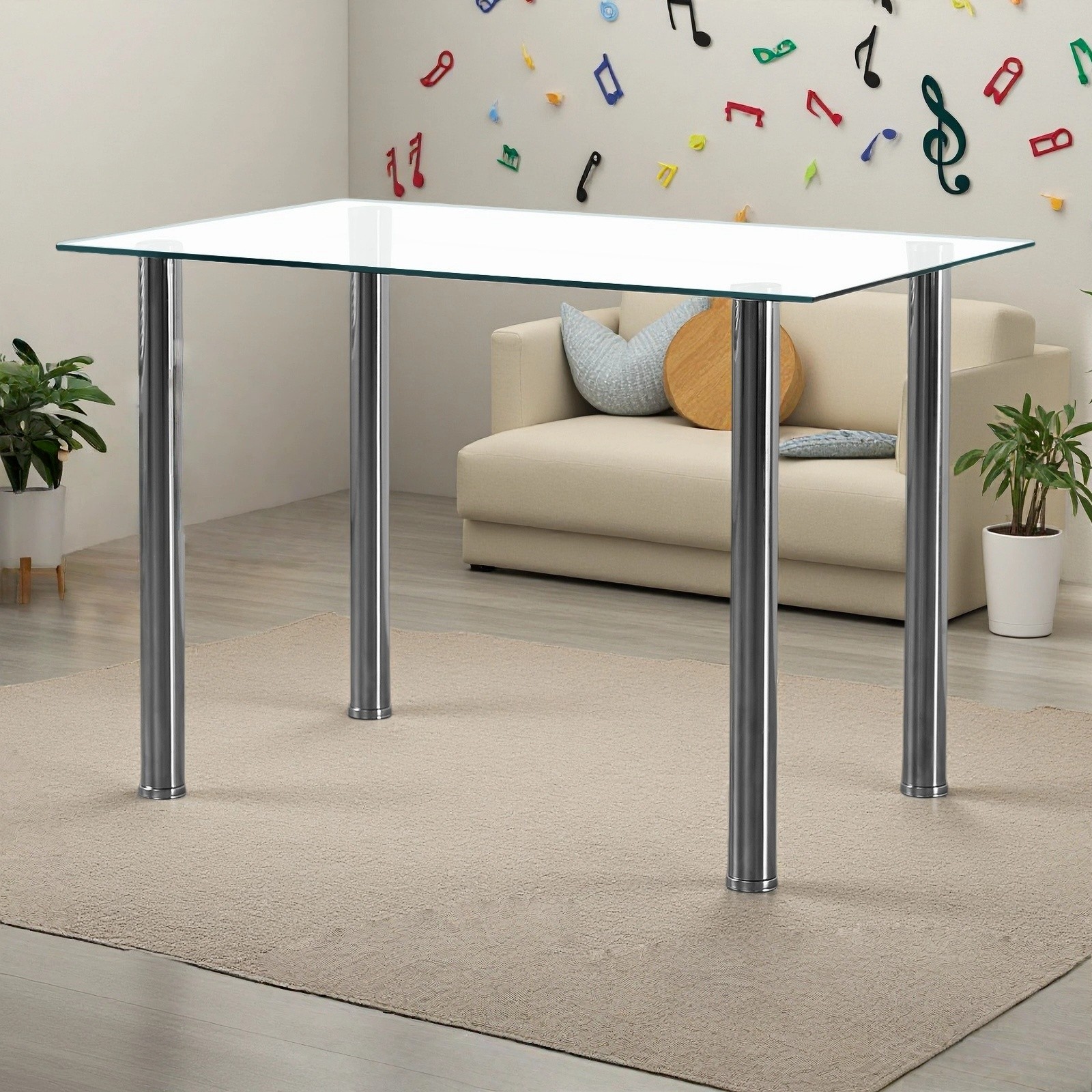 Glass Dining Table - 4 Seater Tempered Clear Glass 43.3" Rectangle Kitchen Desk