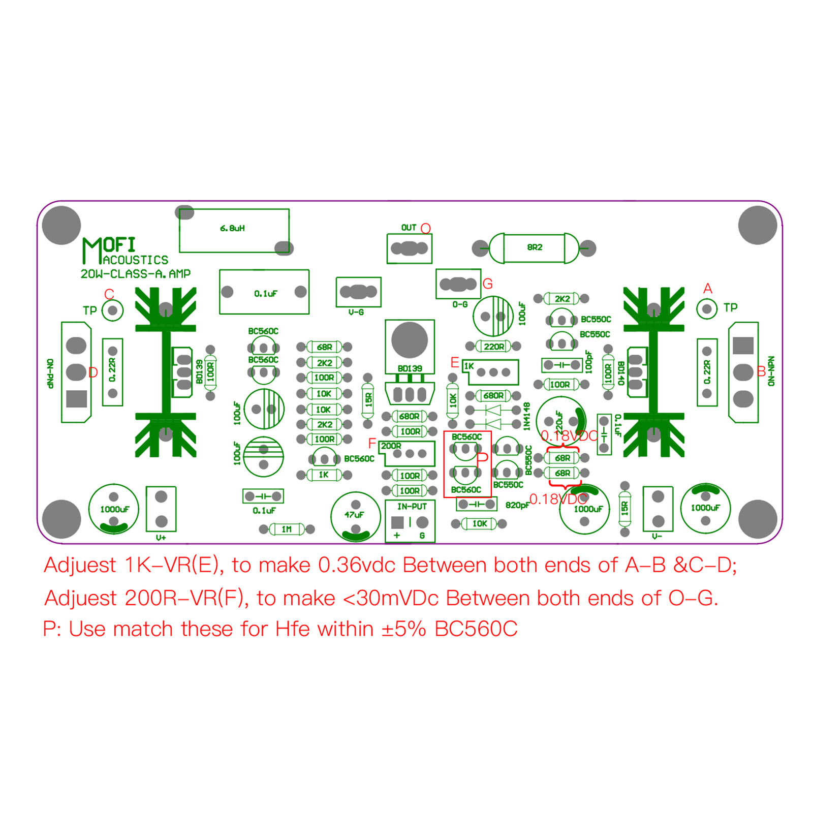 1pair 20W Class A Power Amplifier PCB Board