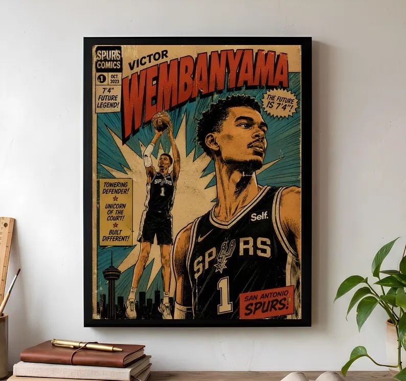 Victor Wembanyama Vintage Comic Style Basketball Poster