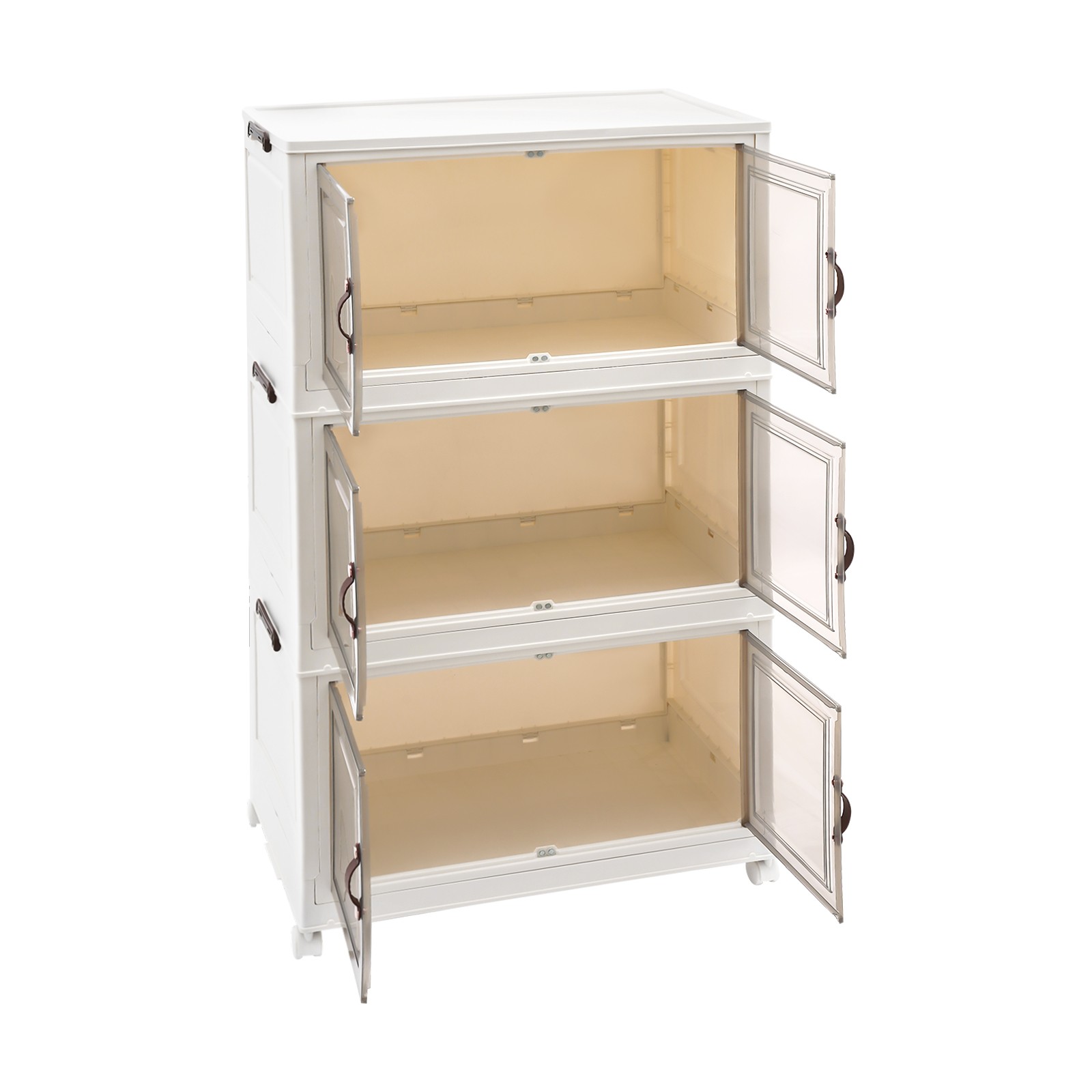3-Tier Stackable Storage Bins with Lids & Wheels Foldable Closet Organizer Box