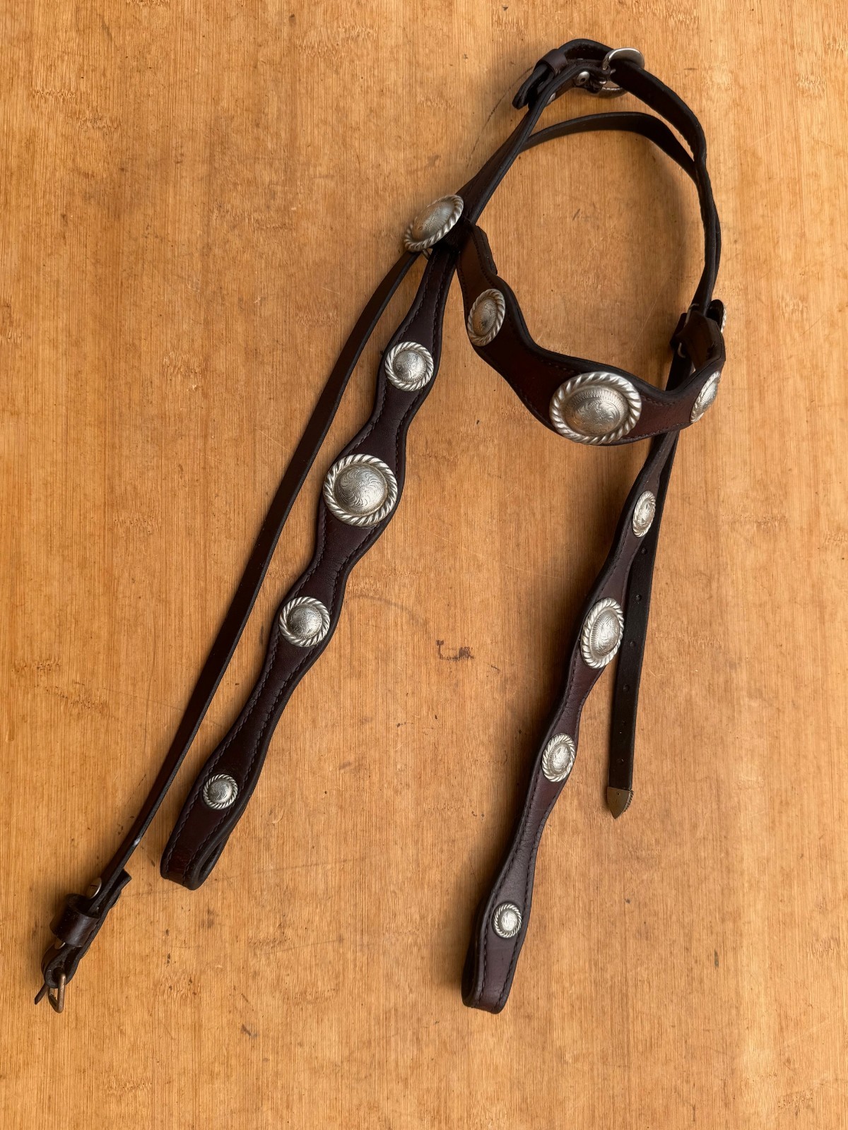 Vintage Alpaca Silver Concho Browband Western Horse Headstall