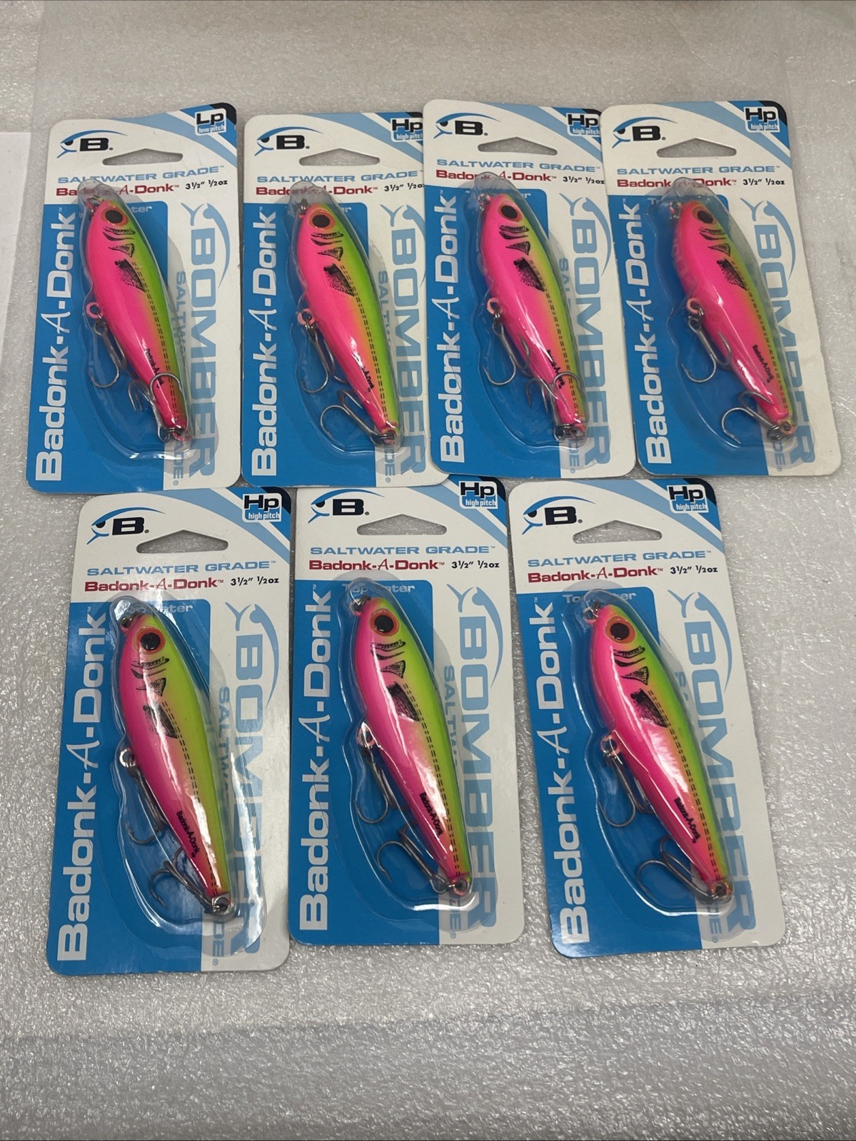Bomber Saltwater Badonk-A-Donk High Pitch 3 1/2”, 1/2 Oz, Cotton Candy, Lot Of 7