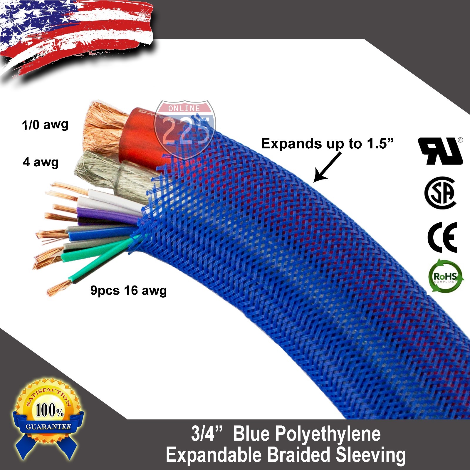 20 FT 3/4" Blue Expandable Wire Cable Sleeving Sheathing Braided Loom Tubing US