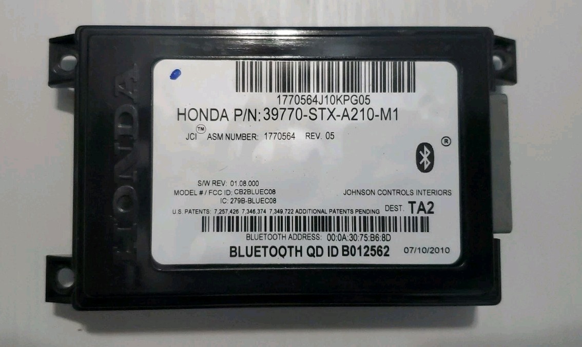 10-13 ACURA MDX COMMUNICATION BLUETOOTH MODULE OEM 39770-STX-A210-M1
