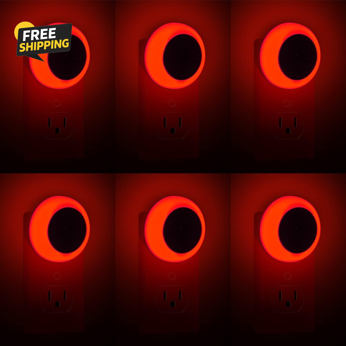 6 Pack Red LED Plug into Wall with Dusk to Dawn Sensors Plug in