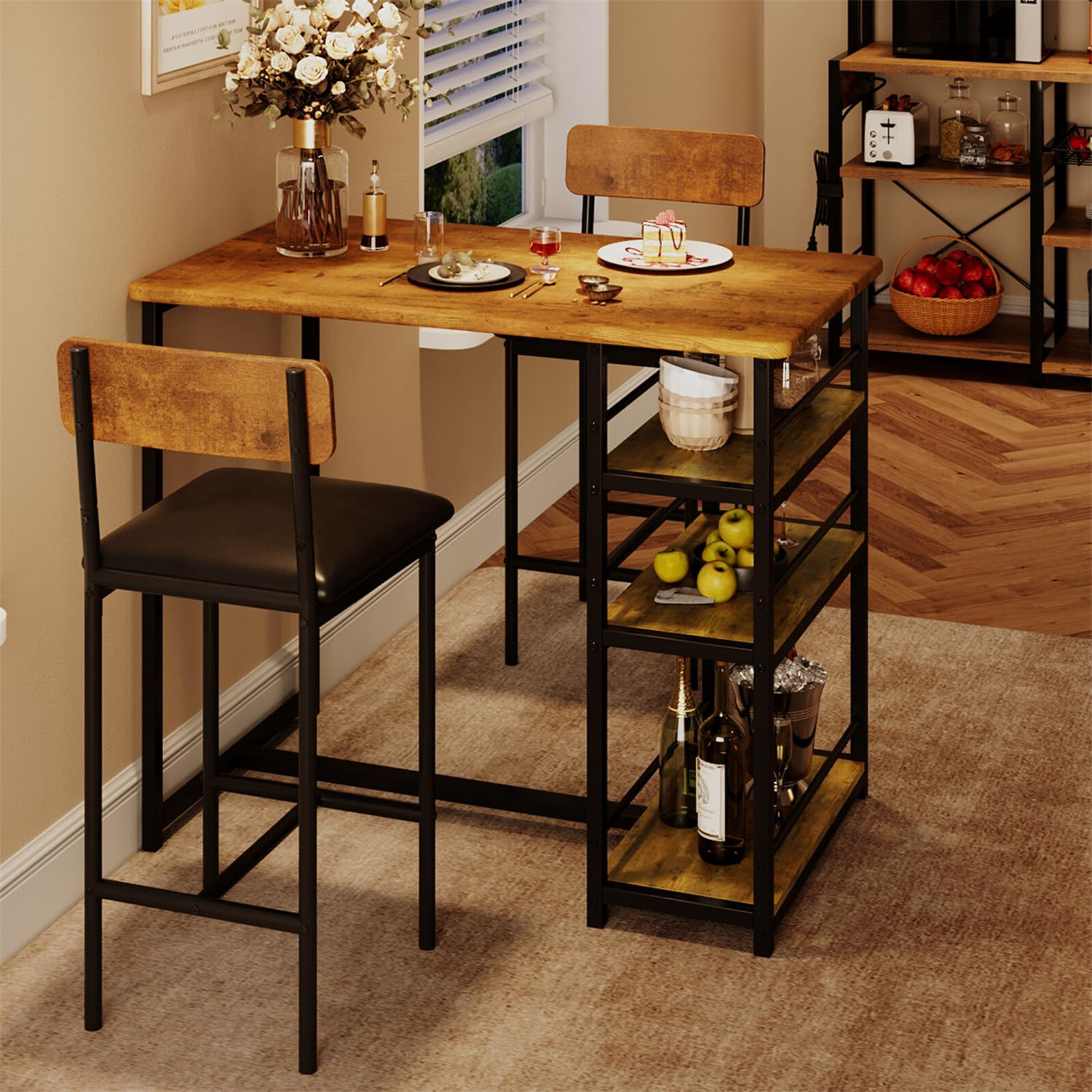 ✅Dining Table Set for 2 Bar Table and Chairs for 2 Upholstered Chairs Pub Table