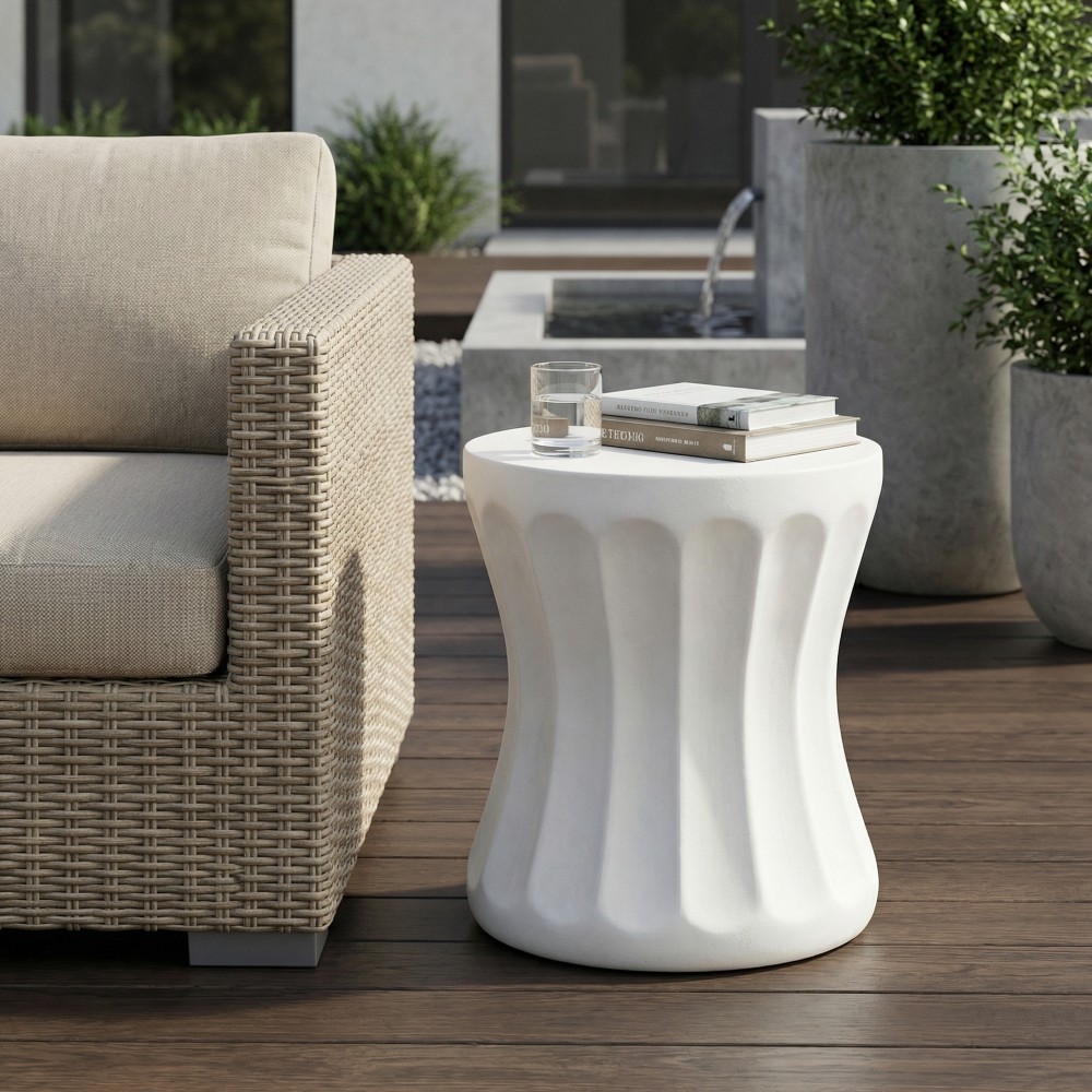 Outdoor Round Concrete Antique White Side Table Living Room Mgo End