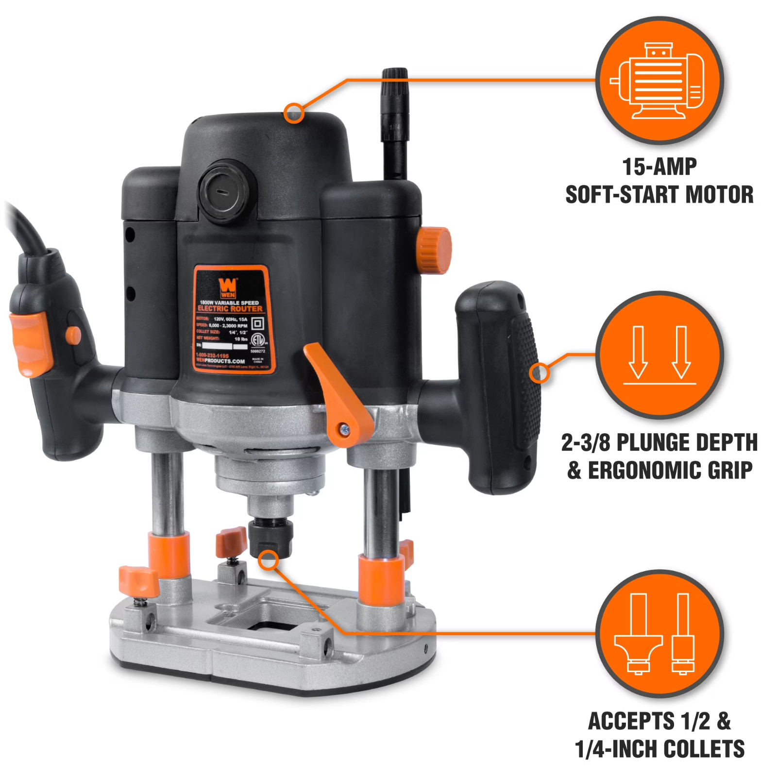 15-Amp Variable Speed Plunge Router Kit w/ Case RT6033