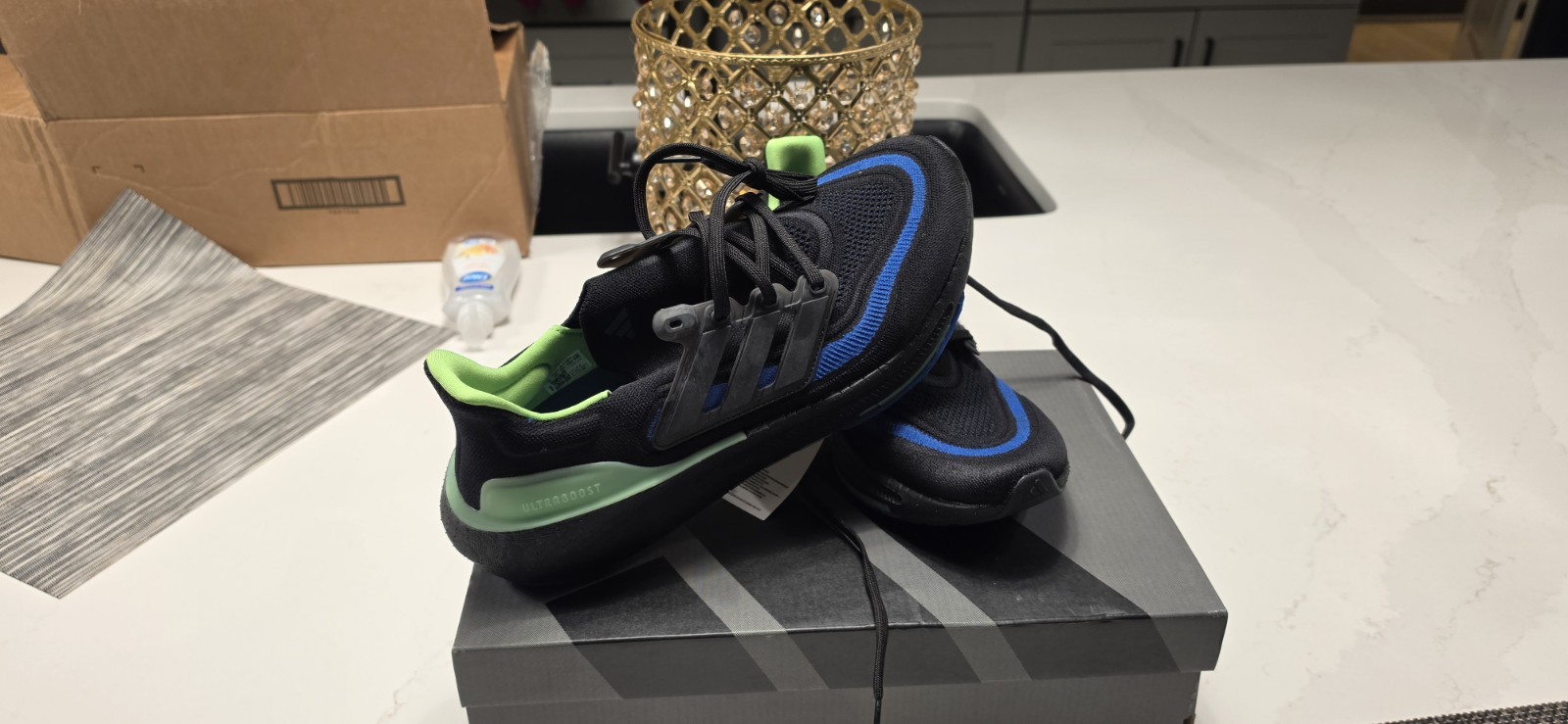 adidas UltraBoost Light Black Lucid Lime Running Sneaker Mesh Shoes