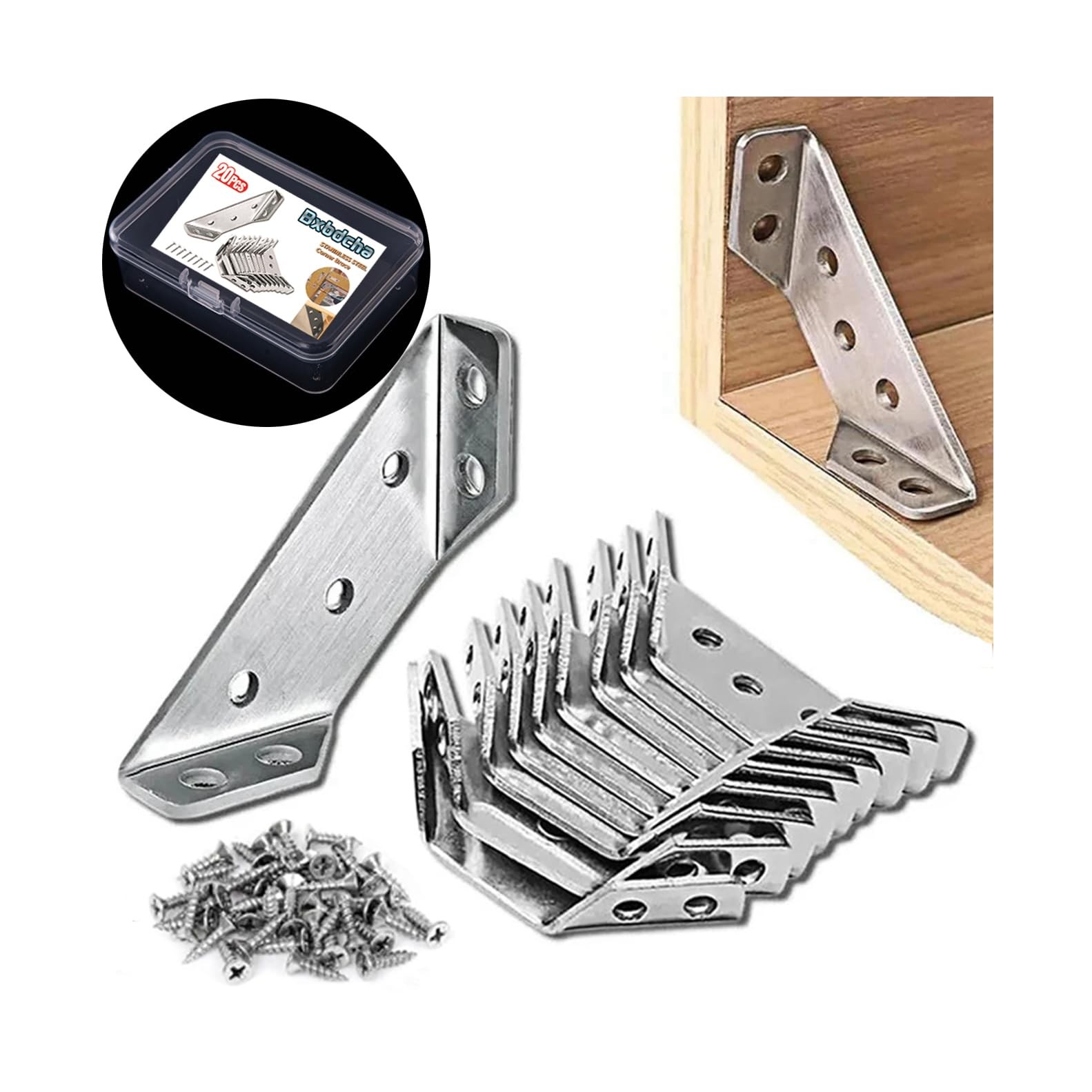 Furniture Corner Connector - 20PCS Universal Stainless Steel L Silver