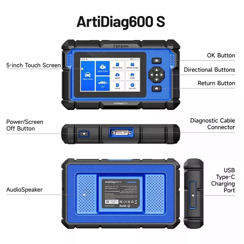 TOPDON AD600S OBD2 Scanner 4 System Code Reader ABS SRS Oil EPB Reset Scan Tool