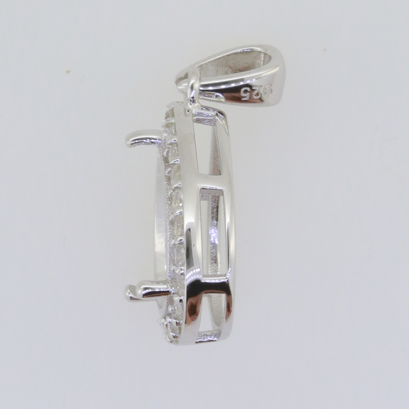 Sterling Silver Semi Mount Pendant Setting Pear PE 10x8mm White Topaz Solid