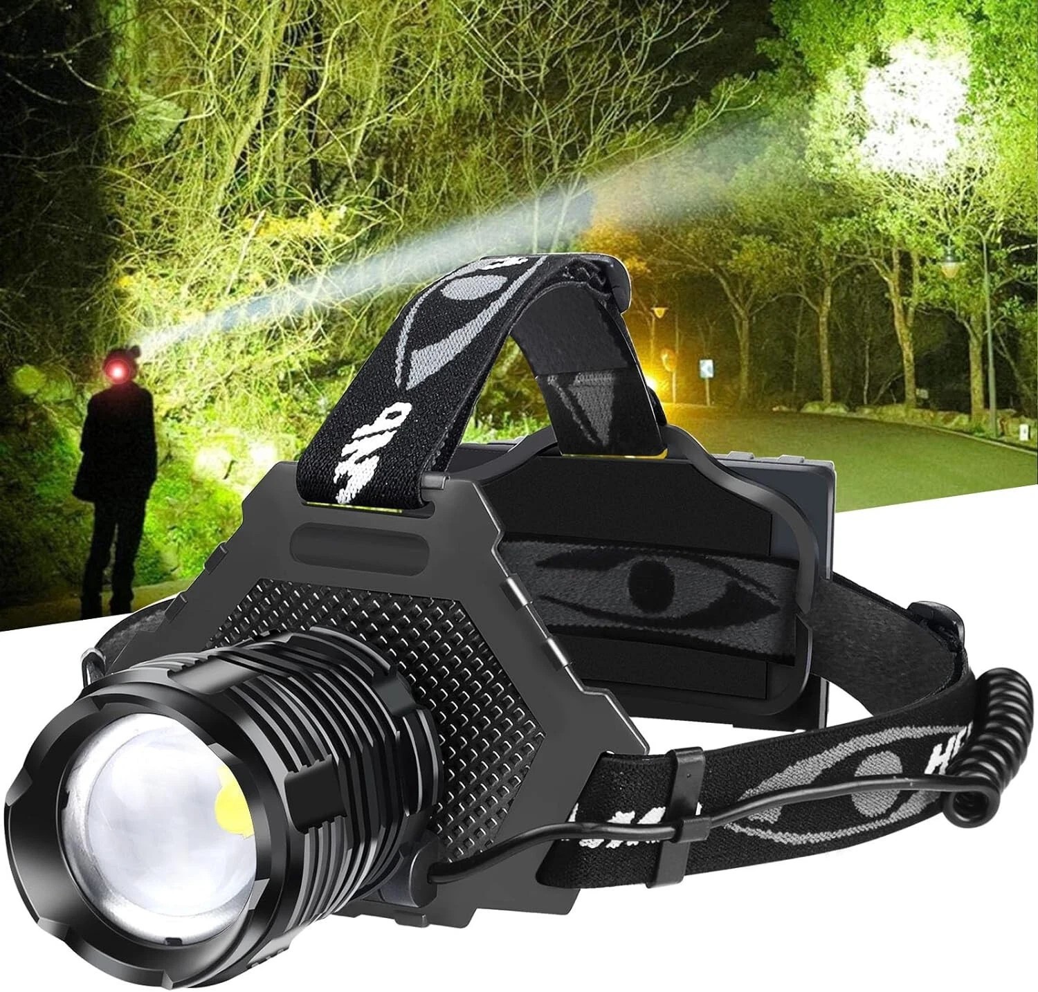 100000LM LED Headlamp Rechargeable Headlight Zoomable Head Torch Lamp Flashlight
