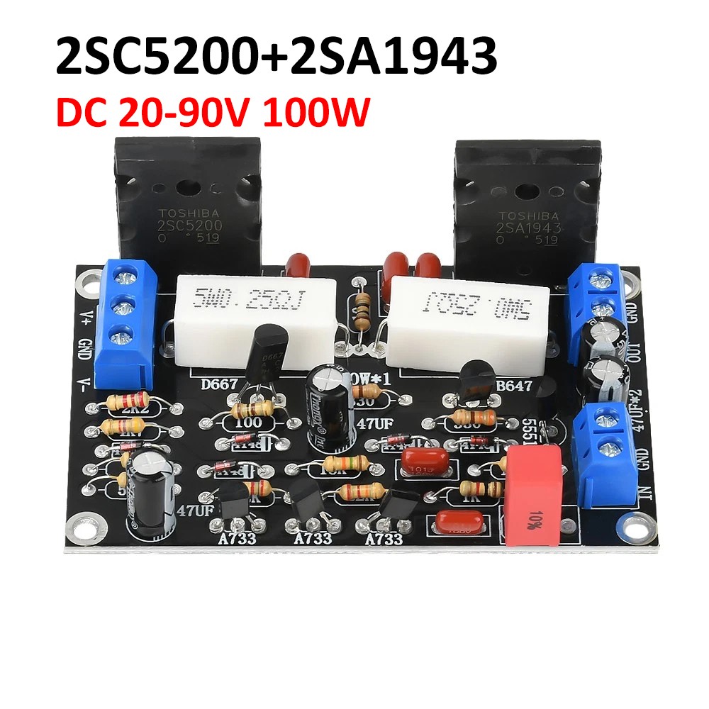 DC 100W  20-90V Mono Power Amplifier 1943+5200 HIFI Audio Amplifier Board USA