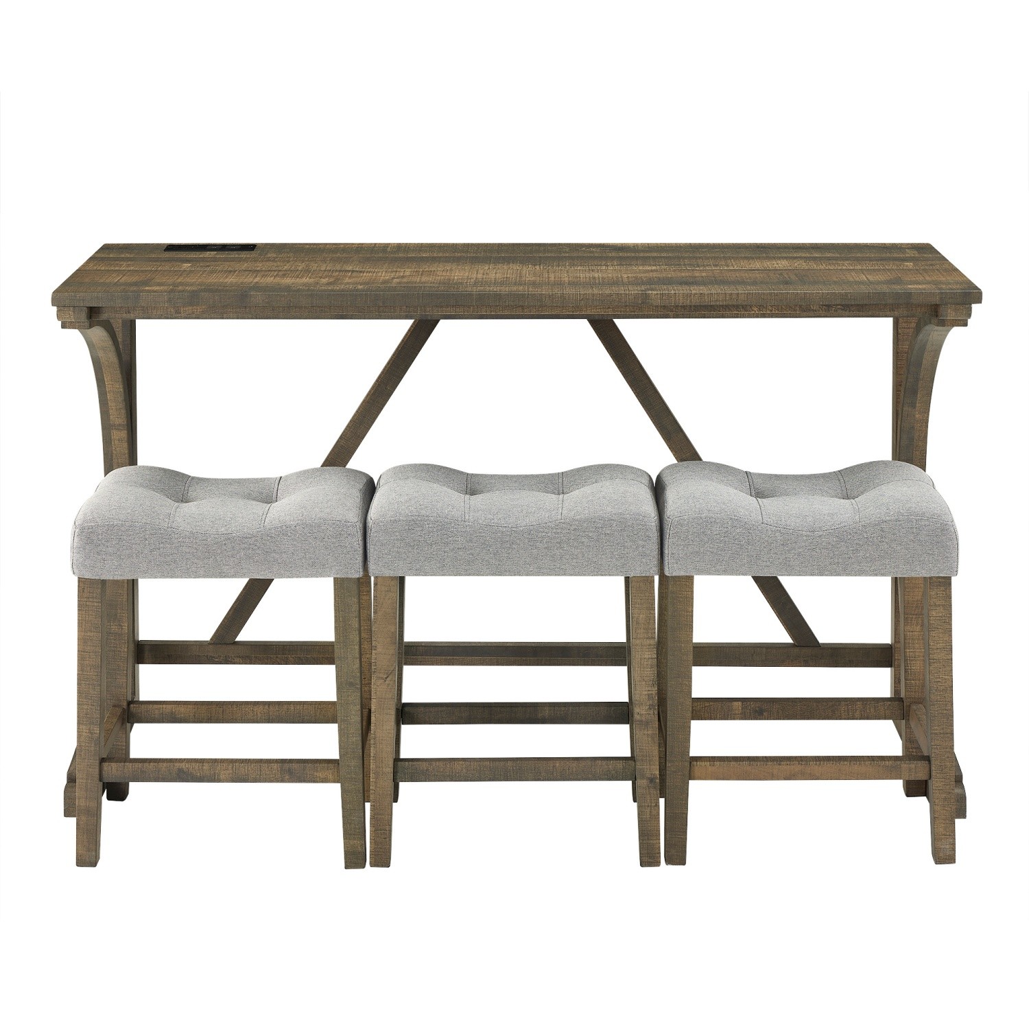 Modern 4 Piece Bar Table Set w/ 3 Saddle Bar Stools & USB Ports for Small Spaces