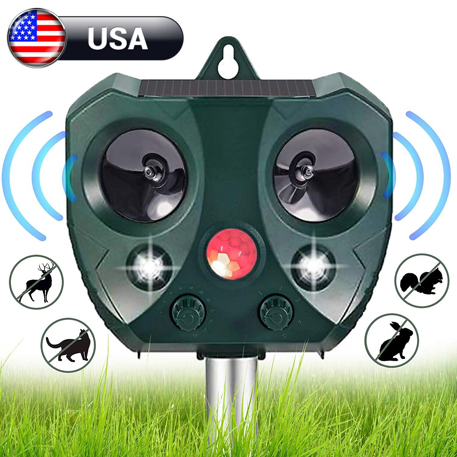 Upgraded Solar Ultrasonic Animal Repellent Dog Cat Skunk Deer Raccoon For Garden