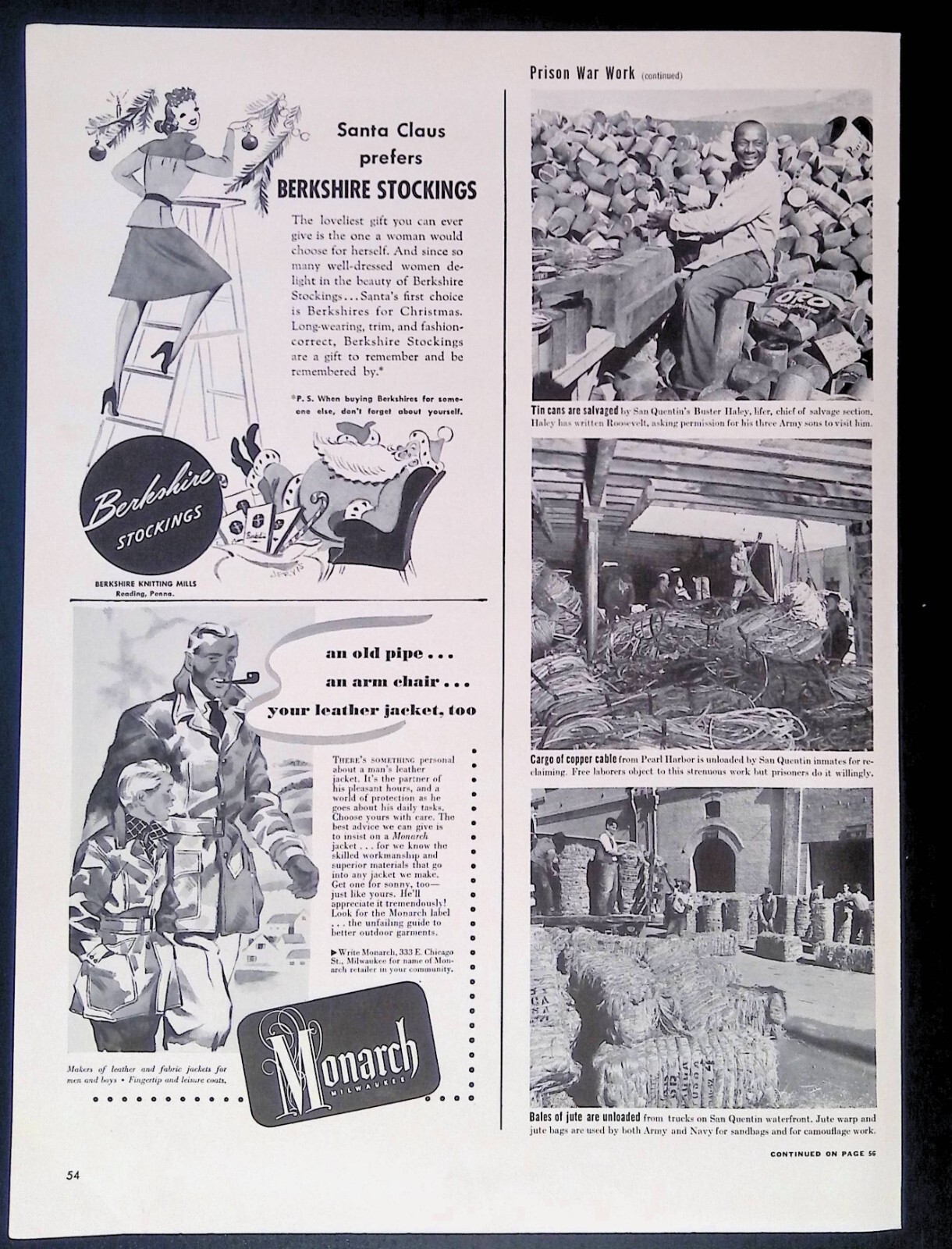 Print Ad 1940's Pretty Girl Dress Heels Ladder Santa Loves Berkshire Stockings