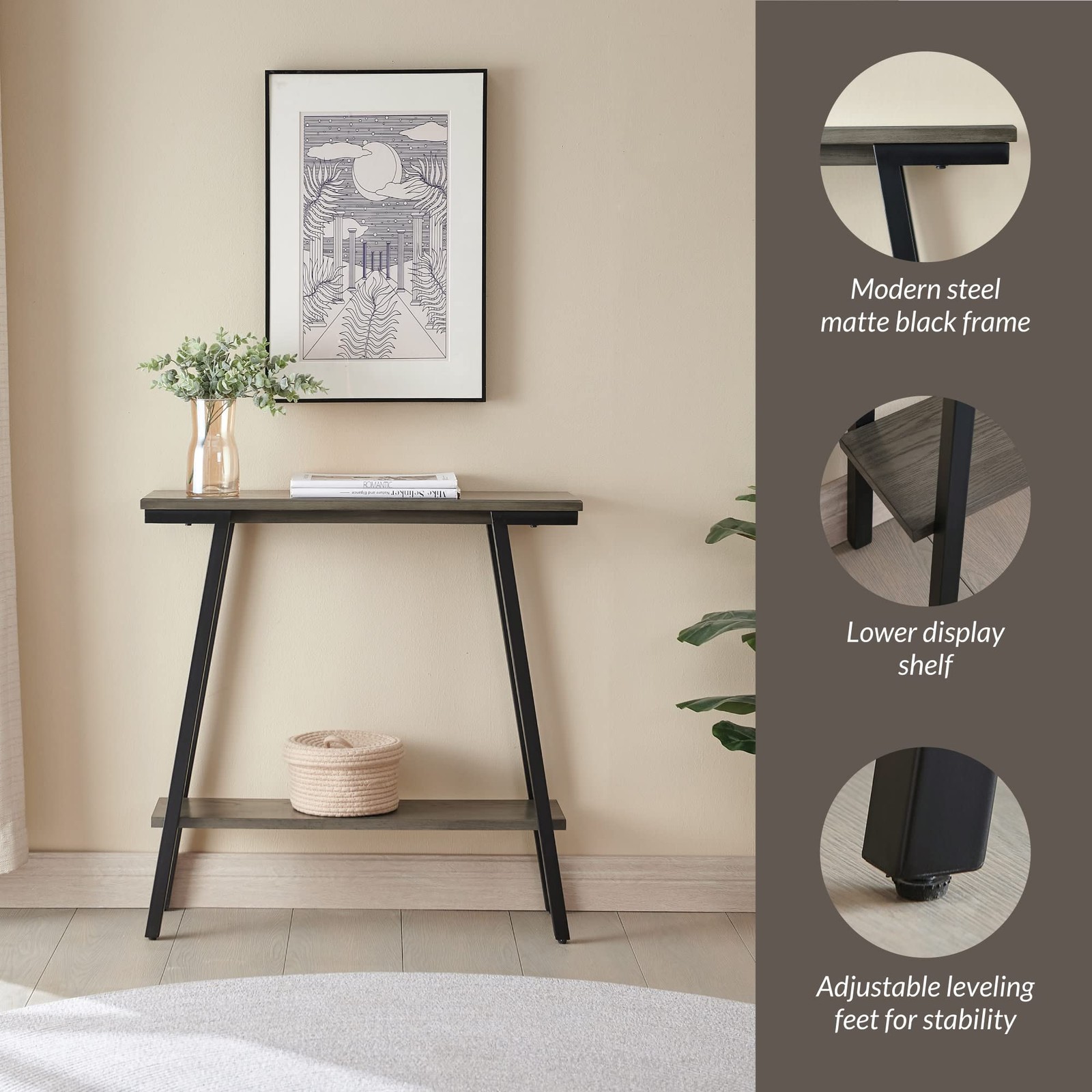 Pemberly Row Contemporary Multi-Functional Console Table in Gray
