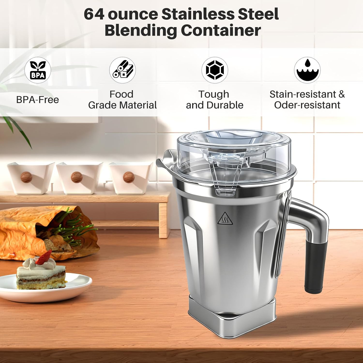 64Oz Stainless Steel Blender Container Replacement - Compatible with Vitamix 520