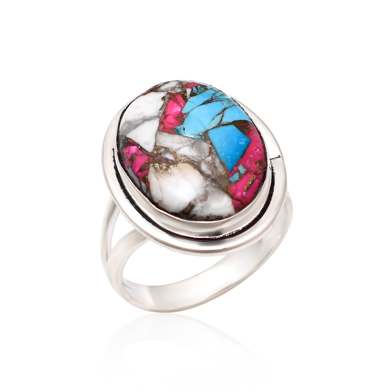 Solid-925 Sterling Silver Beautiful Gemstone Cotton Candy Turquoise Women Ring