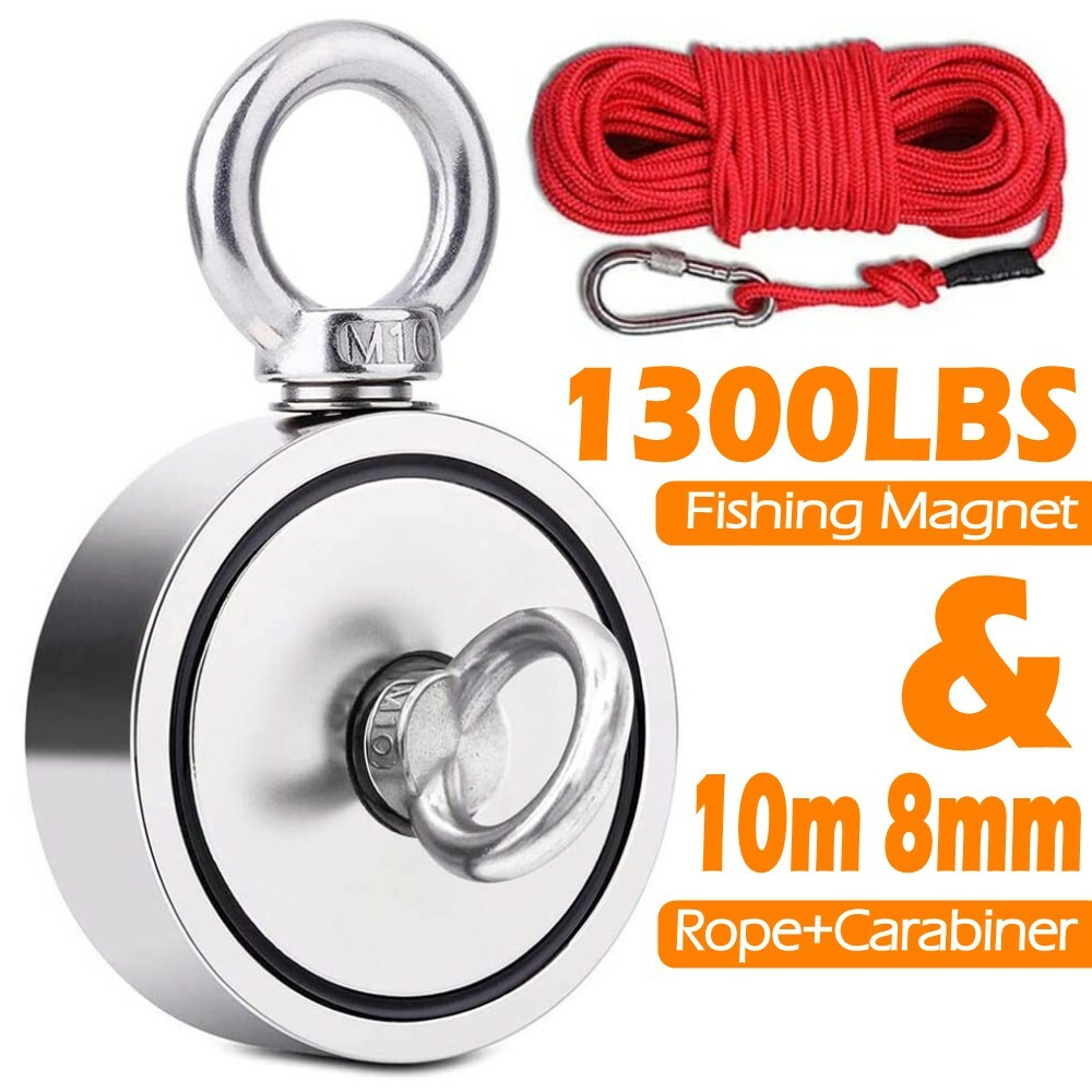 Upto 1300 LBS Fishing Magnet Kit Searching Strong Power Neodymium + Rope Set US
