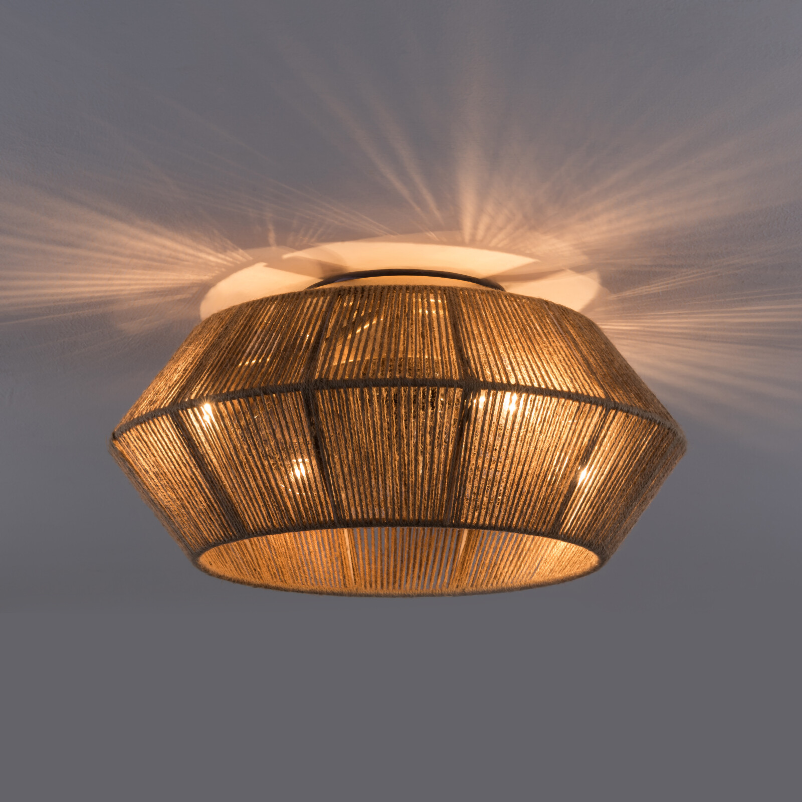 Boho Ceiling Fan Rattan Caged Flush Mount Fan Light +Remote Control Ceiling Fan