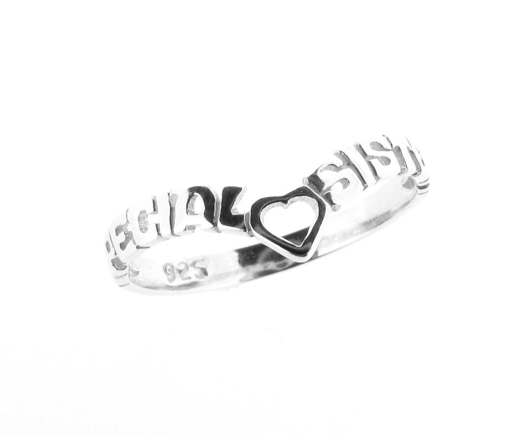 925 Sterling Silver Special Sister Wishbone Heart Ring Hand Finished Made in UK