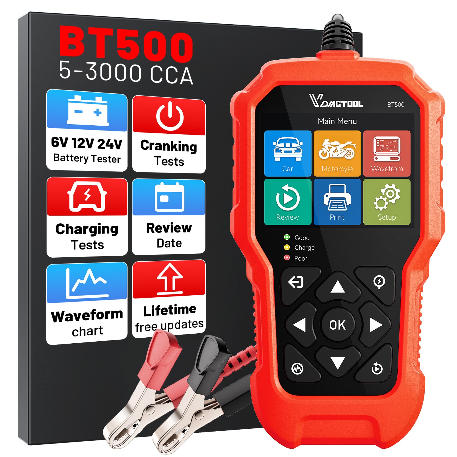 VDIAGTOOL BT500 6V 12V 24V Car Truck Load Battery Tester Digital Analyzer Tester