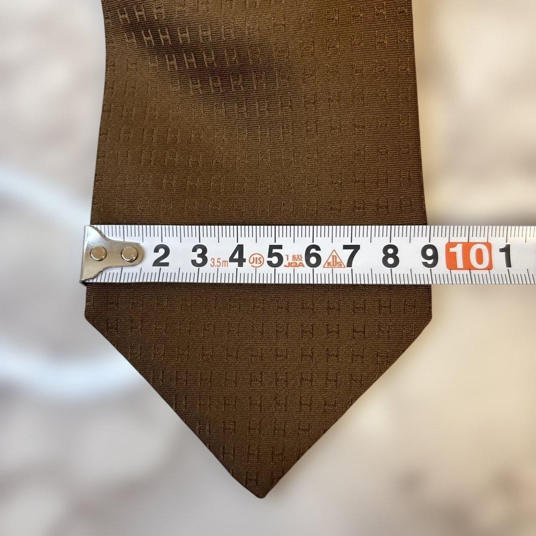 HERMES tie fasone brown H pattern embroidery all over