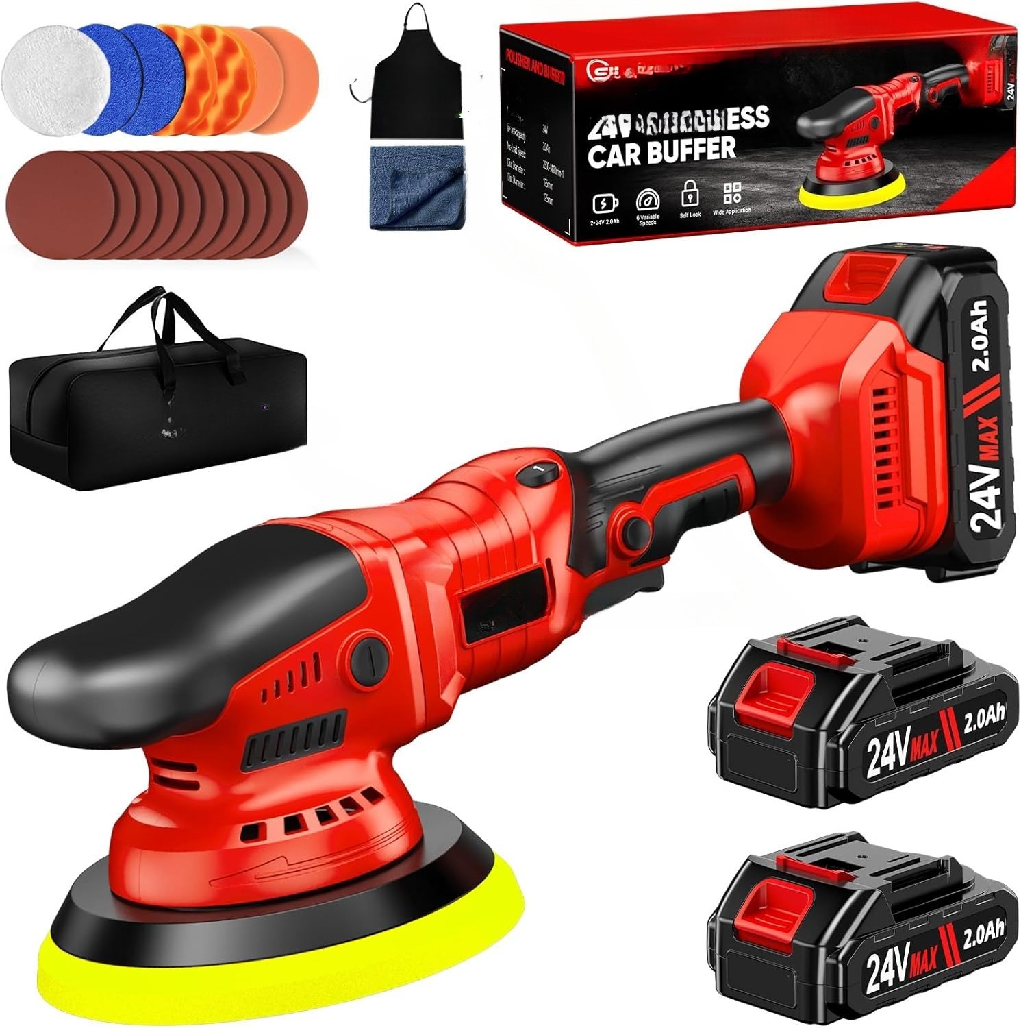 Cordless Car Polisher Kit, Includes 24V 2×2.0Ah Battery