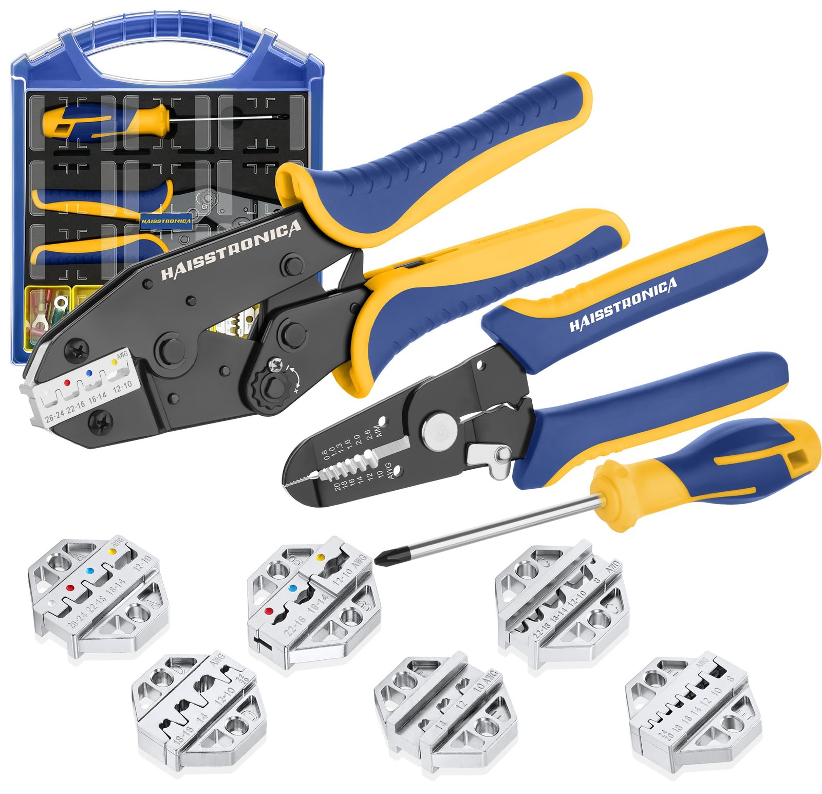 haisstronica 6PCS Crimping Tool Set with Wire Stripper, Heat Shrink Ferrule