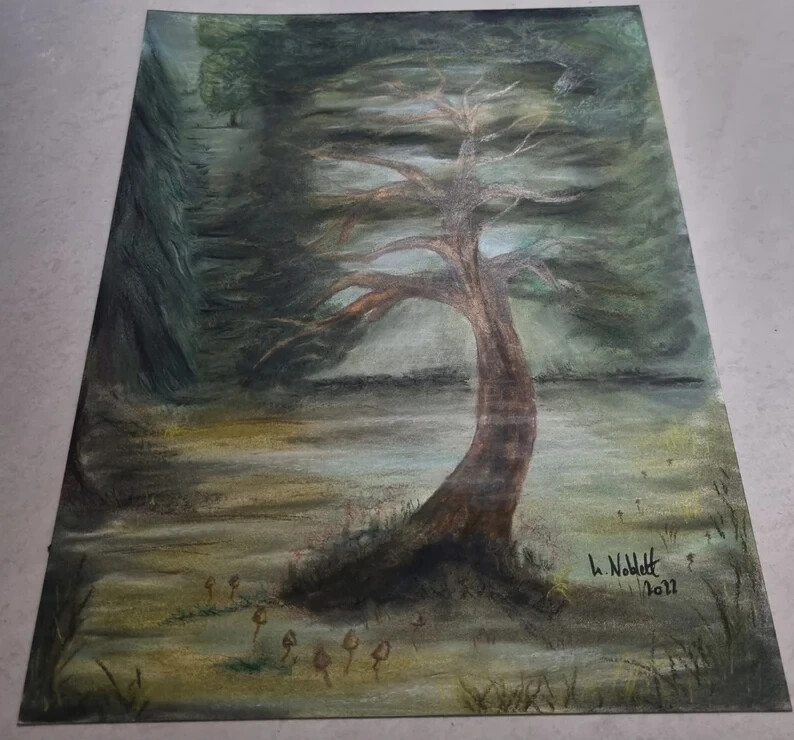 A3 size pastel & ink drawing. Original artwork not a print tree pastel painting