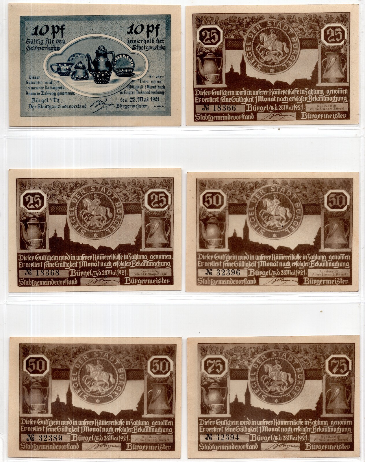 1921 Germany Burgel Notgeld Set of 7 Notes (868)