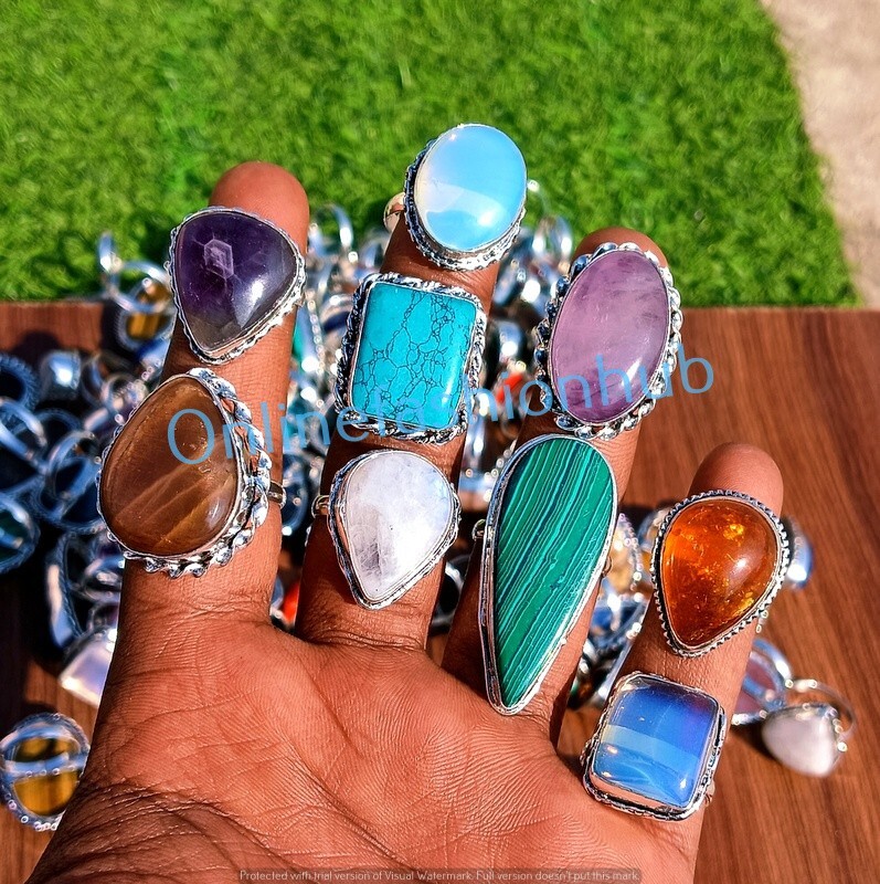 Turquoise & Mix Gemstone Ring Wholesale Lot 925 Sterling Silver Plated Jewelry